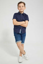 تنزيل الصورة على معرض الصور، Redtag-Navy-Baseball-Printed-Short-Sleeve-Shirt-Casual-Shirts-Boys-2 to 8 Years
