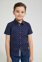 تنزيل الصورة على معرض الصور، Redtag-Navy-Baseball-Printed-Short-Sleeve-Shirt-Casual-Shirts-Boys-2 to 8 Years
