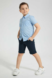 Redtag-Blue-Printed-Short-Sleeve-Shirt-Casual-Shirts-Boys-2 to 8 Years