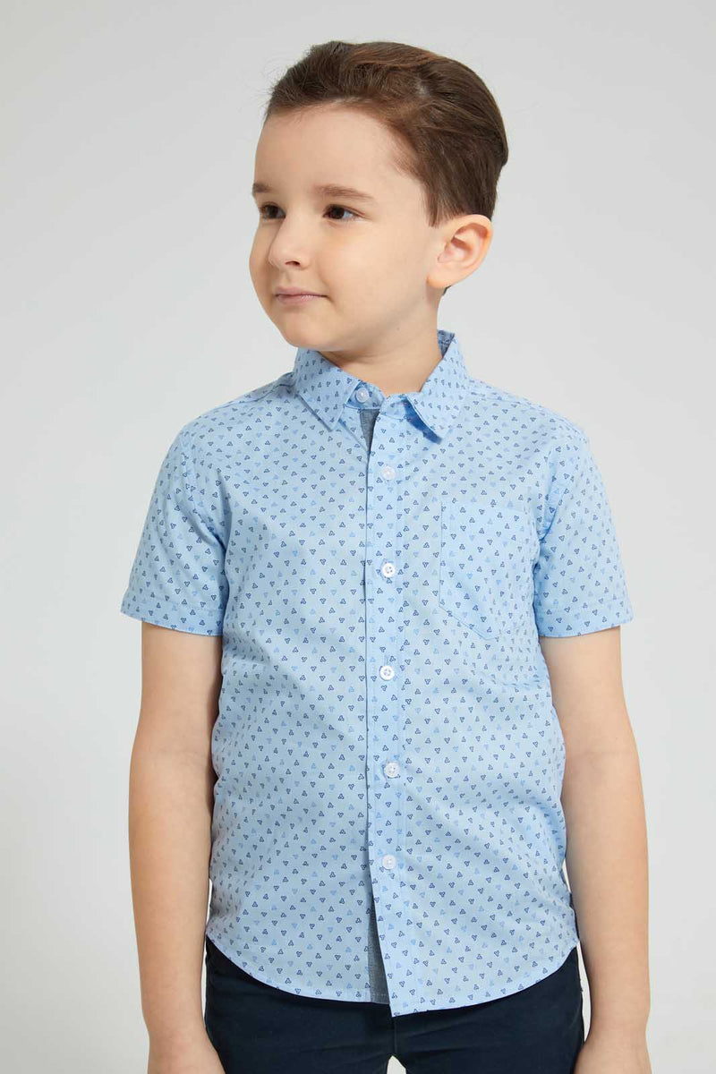 Redtag-Blue-Printed-Short-Sleeve-Shirt-Casual-Shirts-Boys-2 to 8 Years
