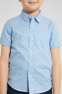 Redtag-Blue-Printed-Short-Sleeve-Shirt-Casual-Shirts-Boys-2 to 8 Years