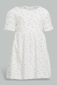 Redtag-White-And-Heart-Print-Dress-Dresses-Baby-0 to 12 Months