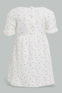 Redtag-White-And-Heart-Print-Dress-Dresses-Baby-0 to 12 Months