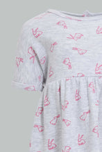 Load image into Gallery viewer, Redtag-Grey-Bunny-Print-Dress-Dresses-Baby-0 to 12 Months
