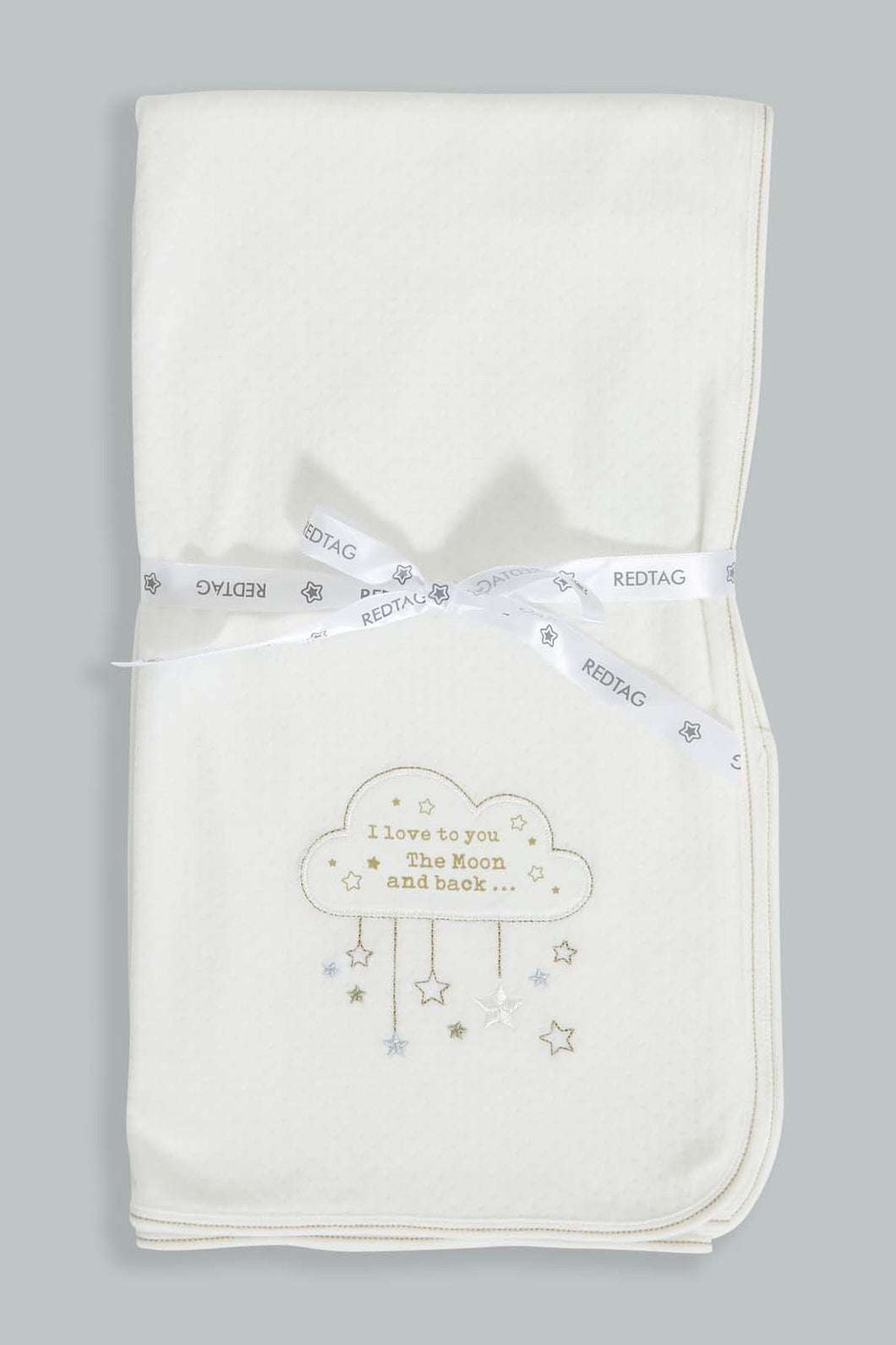 Redtag-White-I-Love-You-To-The-Moon-And-Back-Double-Sided-Blanket-Baby-Blankets-Baby-0 to 12 Months