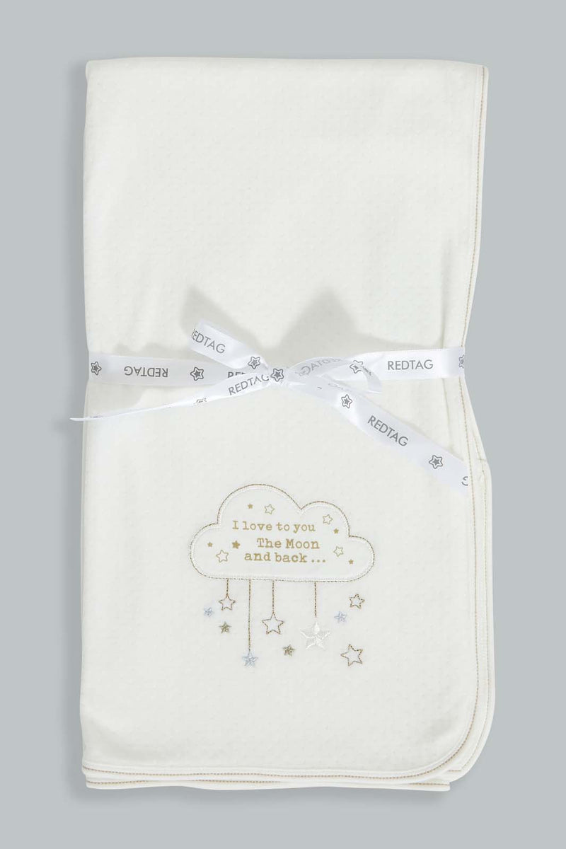 Redtag-White-I-Love-You-To-The-Moon-And-Back-Double-Sided-Blanket-Baby-Blankets-Baby-0 to 12 Months