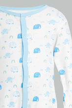 تنزيل الصورة على معرض الصور، Redtag-Blue-Elephant-Print-Sleep-Suit-Sleepsuits-Baby-0 to 12 Months
