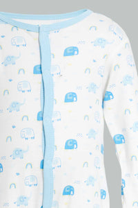 Redtag-Blue-Elephant-Print-Sleep-Suit-Sleepsuits-Baby-0 to 12 Months