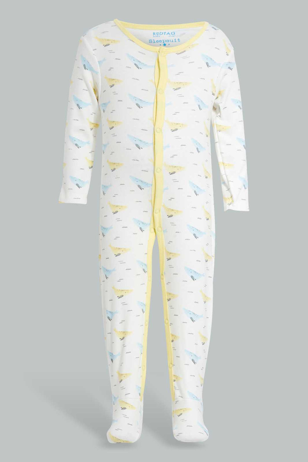 Redtag-Yellow-And-Blue-Whale-Sleep-Suit-Sleepsuits-Baby-0 to 12 Months