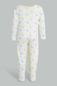 Redtag-Yellow-And-Blue-Whale-Sleep-Suit-Sleepsuits-Baby-0 to 12 Months