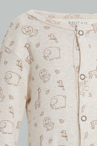 Redtag-Beige-Animal-Print-Sleep-Suit-Sleepsuits-Baby-0 to 12 Months