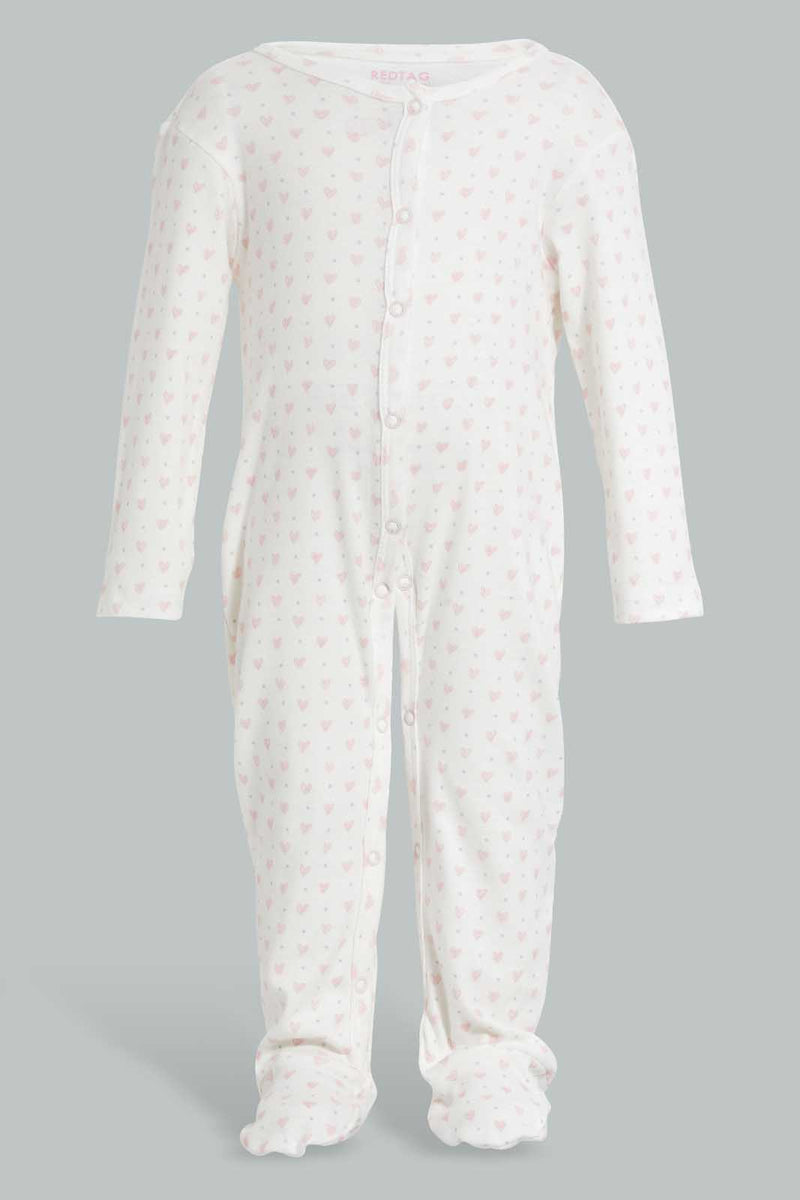 Redtag-Pink-Heart-Print-Sleep-Suit-Sleepsuits-Baby-0 to 12 Months