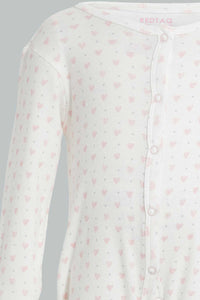 Redtag-Pink-Heart-Print-Sleep-Suit-Sleepsuits-Baby-0 to 12 Months