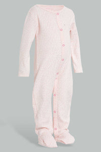 Redtag-Peach-Ditsy-Floral-Sleep-Suit-Sleepsuits-Baby-0 to 12 Months