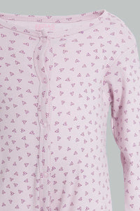 Redtag-Lilac-Heart-Print-Romper-Sleepsuits-Baby-0 to 12 Months