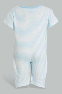 Redtag-Blue-Thin-Stripe-Romper-Rompers-Baby-0 to 12 Months