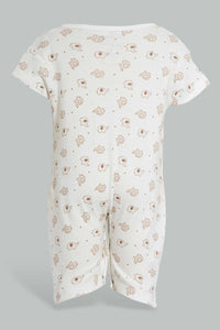 Redtag-Beige-Elephant-Print-Romper-Rompers-Baby-0 to 12 Months