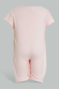 Redtag-White-And-Pink-Polka-Dot-Sleep-Suit-Rompers-Baby-0 to 12 Months