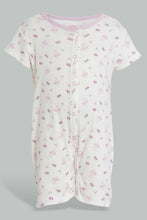 Load image into Gallery viewer, Redtag-Lilac-Cat-Print-Romper-Rompers-Baby-0 to 12 Months
