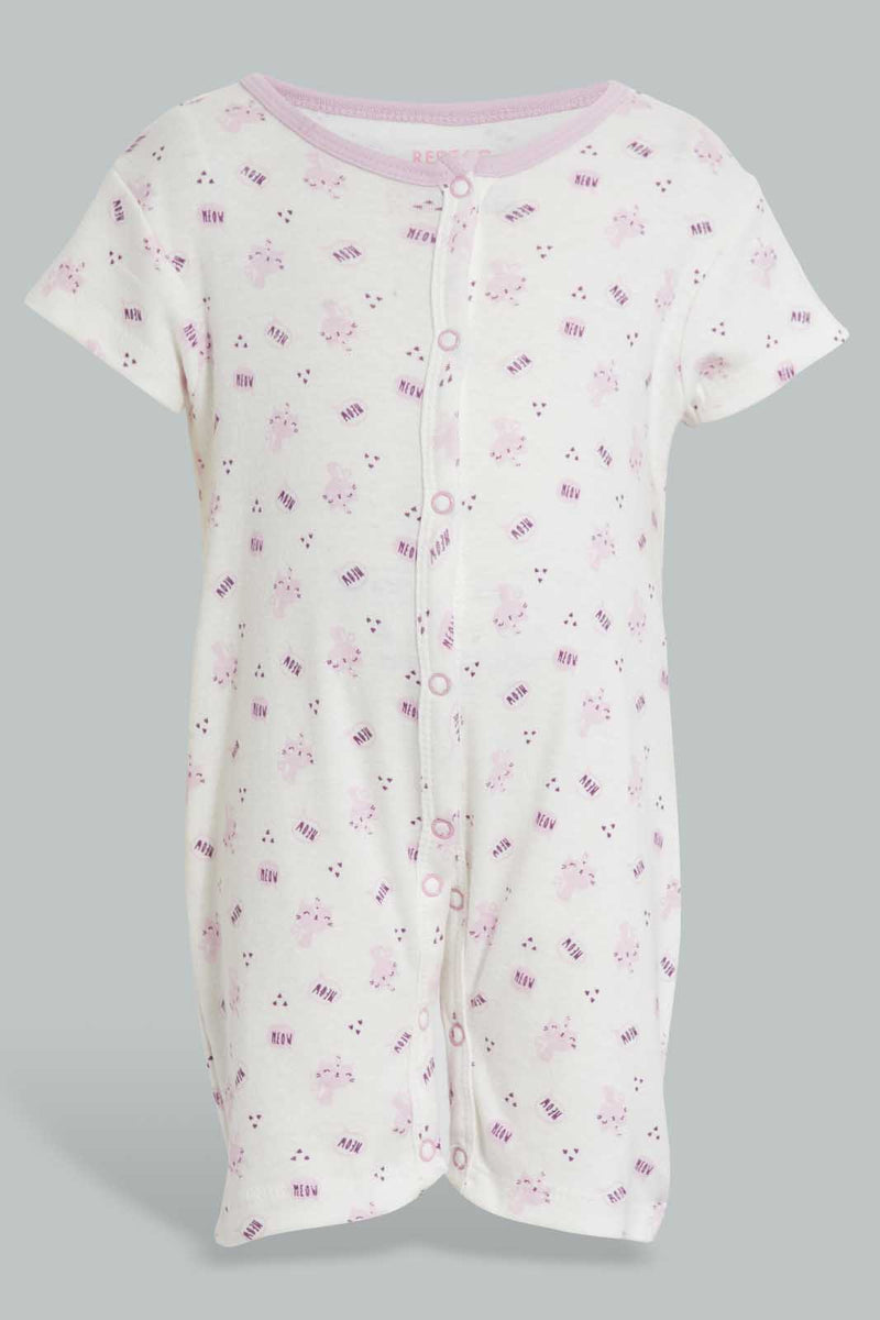 Redtag-Lilac-Cat-Print-Romper-Rompers-Baby-0 to 12 Months