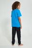 Redtag-Blue-Skate-Board-Night-Suit-Pyjama-Sets-Senior-Boys-9 to 14 Years