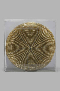 Redtag-Gold-Round-Beaded-Coaster-Set-(6-Piece)-Coasters-Home-Dining-