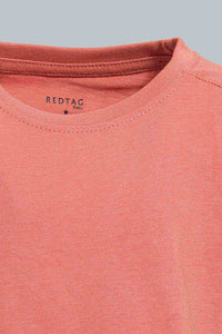 Redtag-Orange-Kangaroo-Pocket-Short-Sleeve-T-Shirt-Plain-Infant-Boys-3 to 24 Months