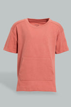 Load image into Gallery viewer, Redtag-Orange-Kangaroo-Pocket-Short-Sleeve-T-Shirt-Plain-Infant-Boys-3 to 24 Months
