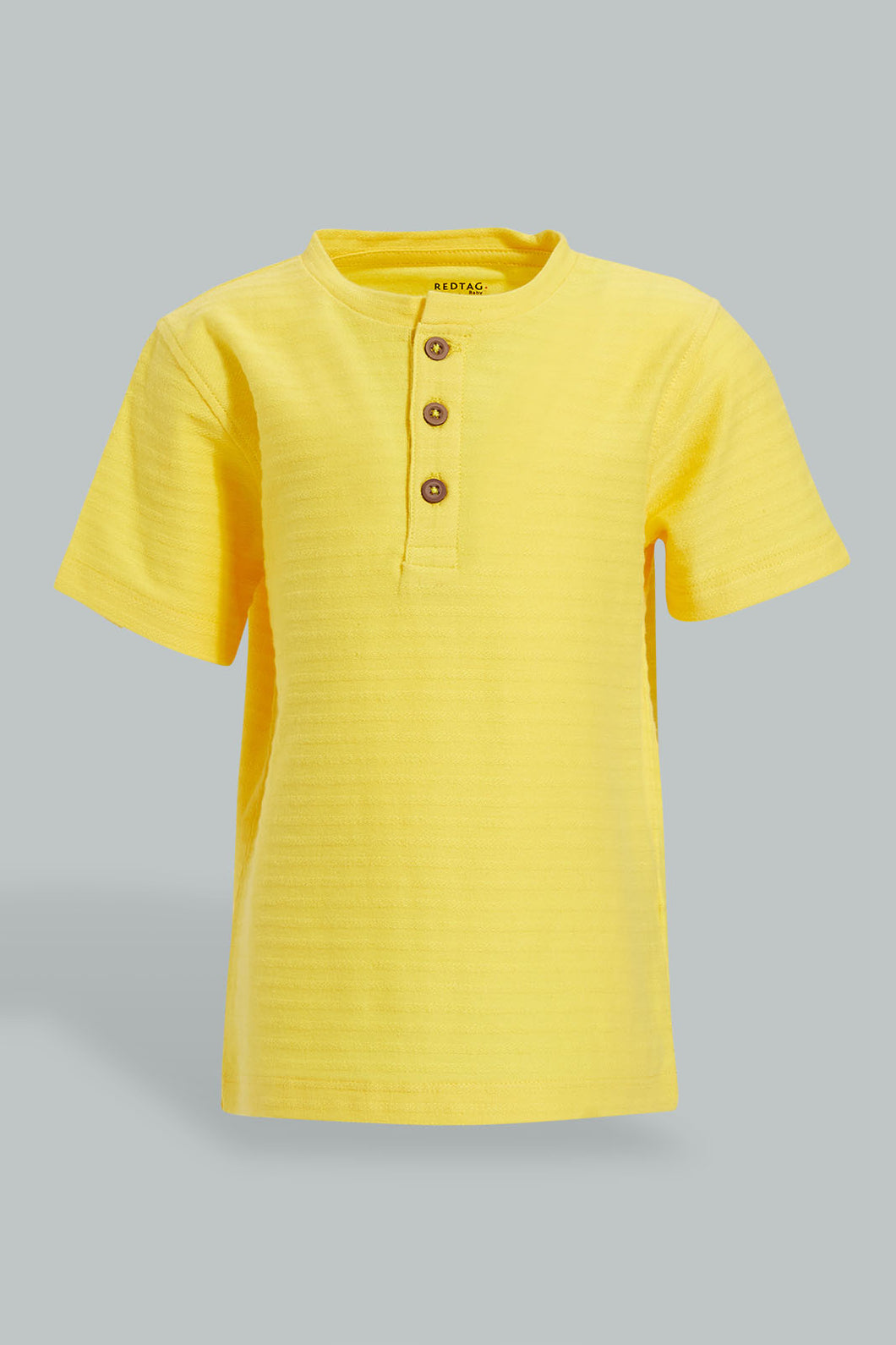 Redtag-Yellow-Jacquard-Short-Sleeve-T-Shirt-Colour:Yellow,-Filter:Infant-Boys-(3-to-24-Mths),-Infant-Boys-T-Shirts,-New-In,-New-In-INB,-Non-Sale,-S22B,-Section:Kidswear,-TBL-Infant-Boys-3 to 24 Months