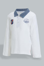 تنزيل الصورة على معرض الصور، Redtag-White-Chambrey-Color-Long-Sleeve-Polo-Shirts-Polo-Shirts-Infant-Boys-3 to 24 Months
