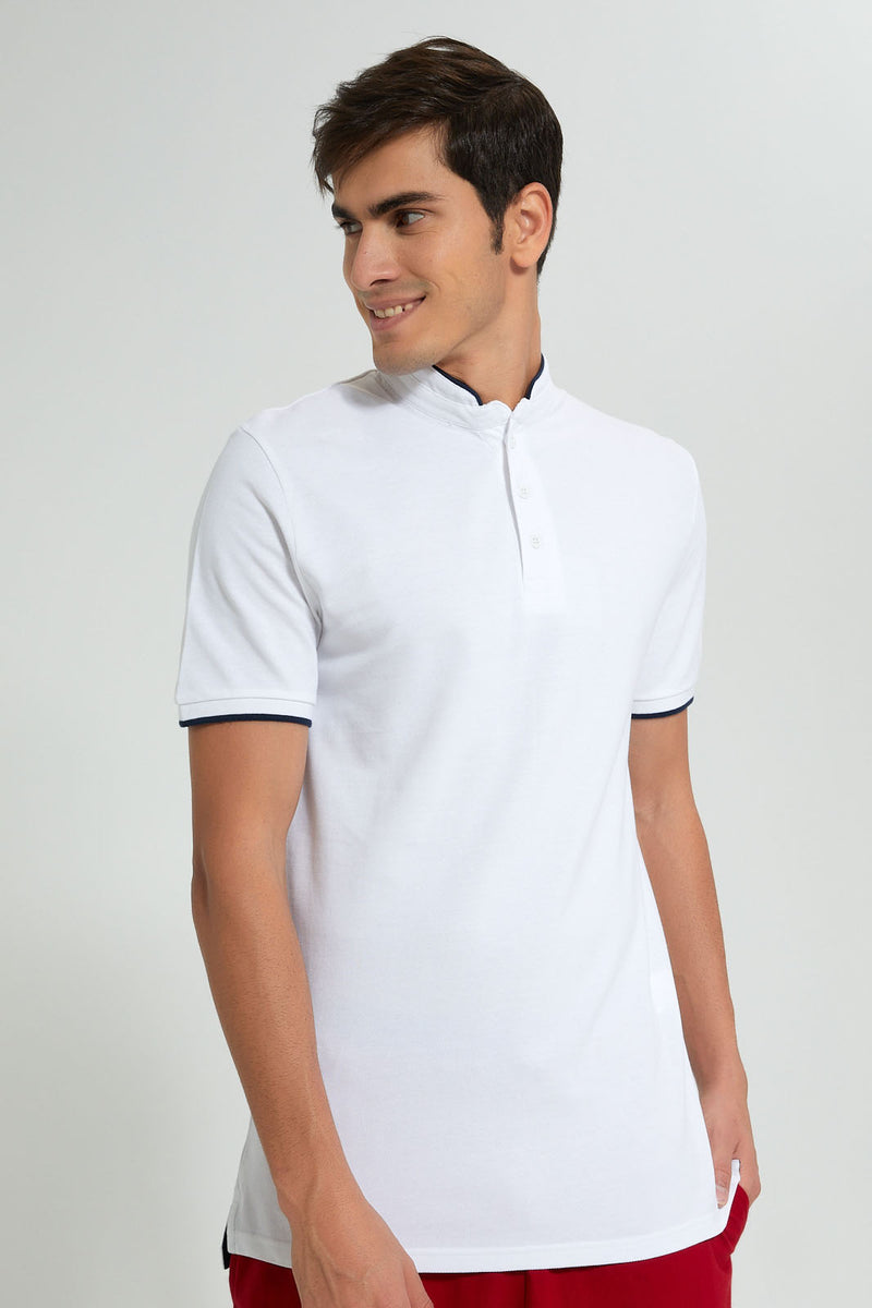 Redtag-White-Standup-Collar-Polo-Shirt-Polo-Shirts-Men's-