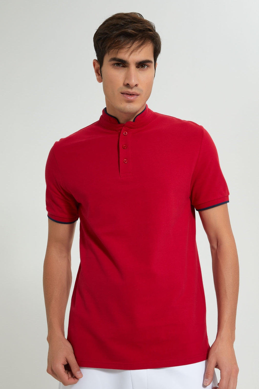 Redtag-Red-Standup-Collar-Polo-Shirt-Polo-Shirts-Men's-