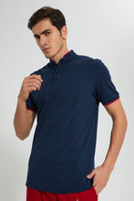 Load image into Gallery viewer, Redtag-Navy-Standup-Collar-Polo-Shirt-Polo-Shirts-Men&#39;s-
