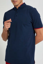 Load image into Gallery viewer, Redtag-Navy-Standup-Collar-Polo-Shirt-Polo-Shirts-Men&#39;s-
