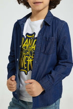 Load image into Gallery viewer, Redtag-Dark-Wash-Denim-Shirt-And-T-Shirt-Set-Casual-Shirts-Boys-2 to 8 Years
