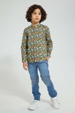 تنزيل الصورة على معرض الصور، Redtag-Olive-Cat-Print-Mandarin-Collar-Long-Sleeve-Shirt-Casual-Shirts-Boys-2 to 8 Years
