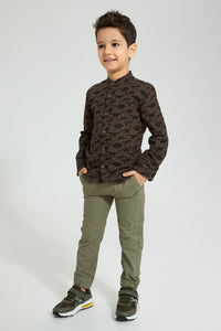 Redtag-Dark-Grey-Dino-Print-Mandarin-Collar-Long-Sleeve-Shirt-Boys-Shirts,-Colour:Dark-Grey,-Filter:Boys-(2-to-8-Yrs),-New-In,-New-In-BOY,-Non-Sale,-S22B,-Section:Kidswear-Boys-2 to 8 Years