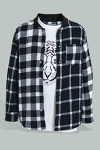 تنزيل الصورة على معرض الصور، Redtag-Black-Flannel-Check-Shirt-And-T-Shirt-Set-Casual-Shirts-Boys-2 to 8 Years
