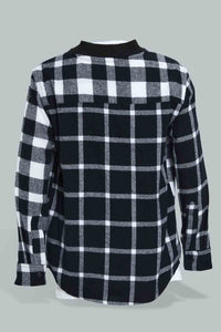 Redtag-Black-Flannel-Check-Shirt-And-T-Shirt-Set-Casual-Shirts-Boys-2 to 8 Years