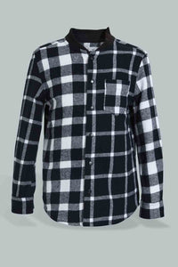 Redtag-Black-Flannel-Check-Shirt-And-T-Shirt-Set-Casual-Shirts-Boys-2 to 8 Years