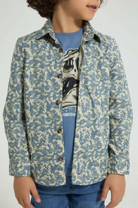 Redtag-Blue-Printed-Shirt-And-T-Shirt-Set-Casual-Shirts-Boys-2 to 8 Years