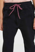 تنزيل الصورة على معرض الصور، Redtag-Black-Knit-Denim-Jogger-Knit-Denim-Girls-2 to 8 Years
