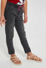 Load image into Gallery viewer, Redtag-Grey-Knit-Denim-Jogger-Jeans-Baggy-Fit-Girls-2 to 8 Years
