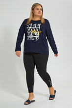 تنزيل الصورة على معرض الصور، Redtag-Navy-3/4-Sleeve-Graphic-T-Shirt-Colour:Navy,-Filter:Plus-Size,-LDP-T-Shirts,-New-In,-New-In-LDP,-Non-Sale,-S22A,-Section:Women,-TBL-Women&#39;s-
