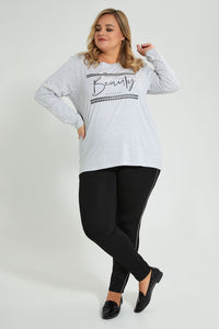 Redtag-Grey-3/4-Sleeve-Graphic-T-Shirt-Colour:Grey,-Filter:Plus-Size,-LDP-T-Shirts,-New-In,-New-In-LDP,-Non-Sale,-S22A,-Section:Women,-TBL-Women's-