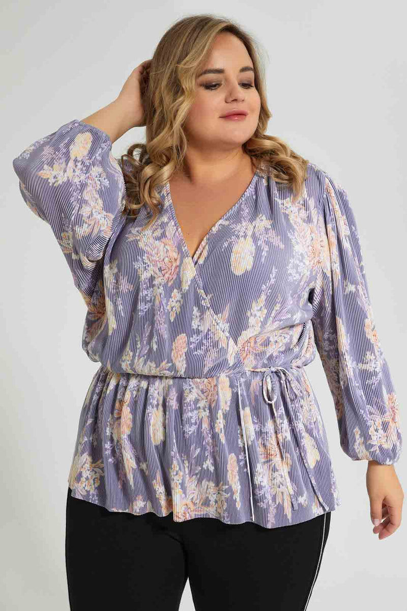 Redtag-Floral-Print-Wrap-Plisse-Top-Colour:Assorted,-Filter:Plus-Size,-LDP-Tops,-New-In,-New-In-LDP,-Non-Sale,-S22A,-Section:Women-Women's-