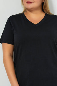 Redtag-Black-Short-Sleeve-V-NeckT-Shirt-Colour:Black,-Filter:Plus-Size,-LDP-T-Shirts,-New-In,-New-In-LDP,-Non-Sale,-S22A,-Section:Women-Women's-