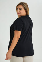 Load image into Gallery viewer, Redtag-Black-Short-Sleeve-V-NeckT-Shirt-Colour:Black,-Filter:Plus-Size,-LDP-T-Shirts,-New-In,-New-In-LDP,-Non-Sale,-S22A,-Section:Women-Women&#39;s-
