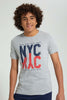 Redtag-Grey-Nyc-Night-Suit-Pyjama-Sets-Senior-Boys-9 to 14 Years
