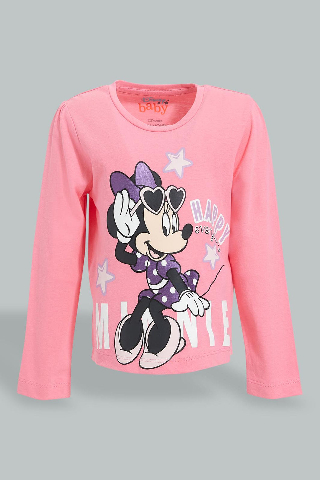 Redtag-Pink-Minnie-Print-T-Shirt-Character-Infant-Girls-3 to 24 Months